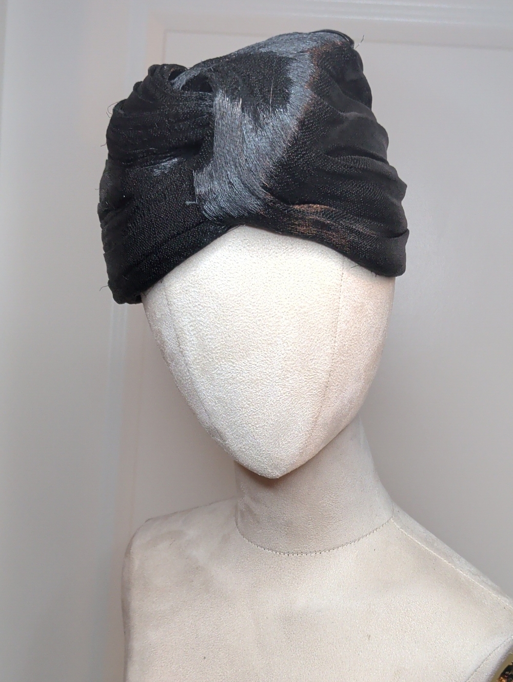 Vintage 60s Mr John Jr Turban Black Twisted Layers Mid Century Modern Hat SZ S